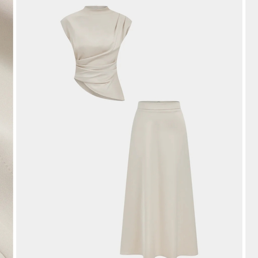 Elegant Cream Satin Midi Skirt